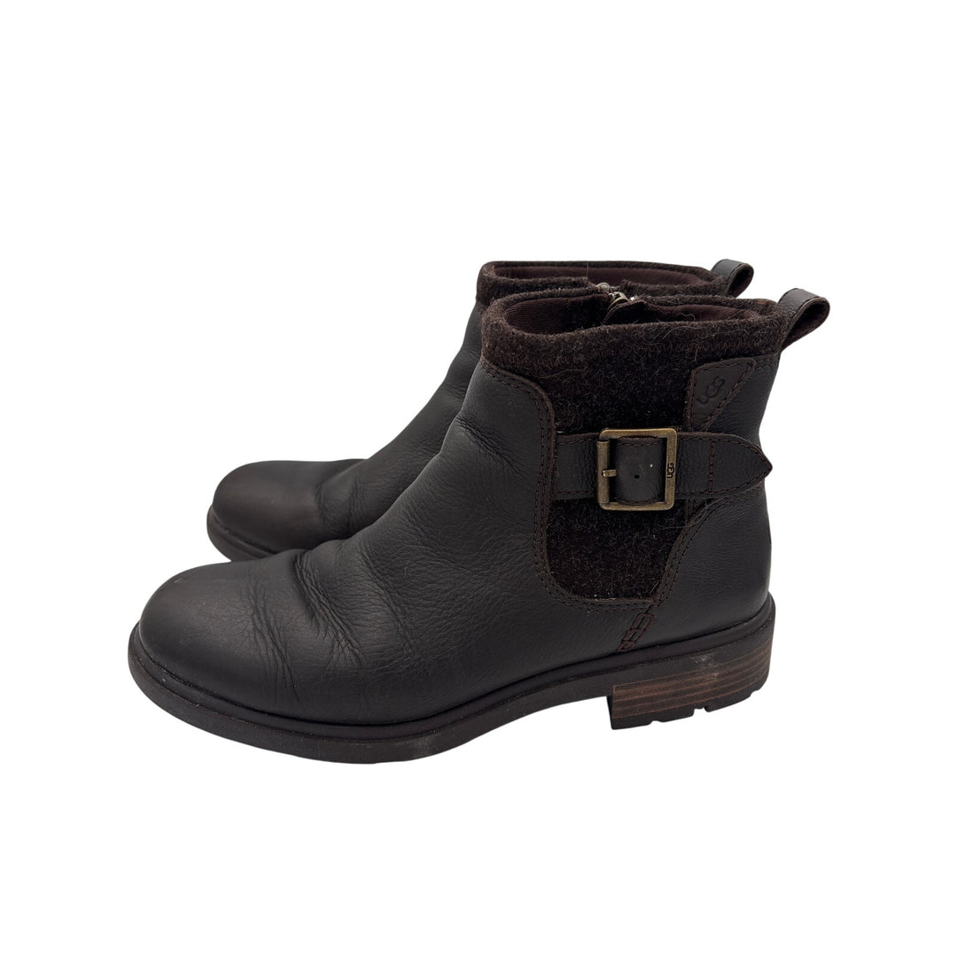 Women’s UGG Size 9 Leather Buckle Dark Brown Ankle Boots
