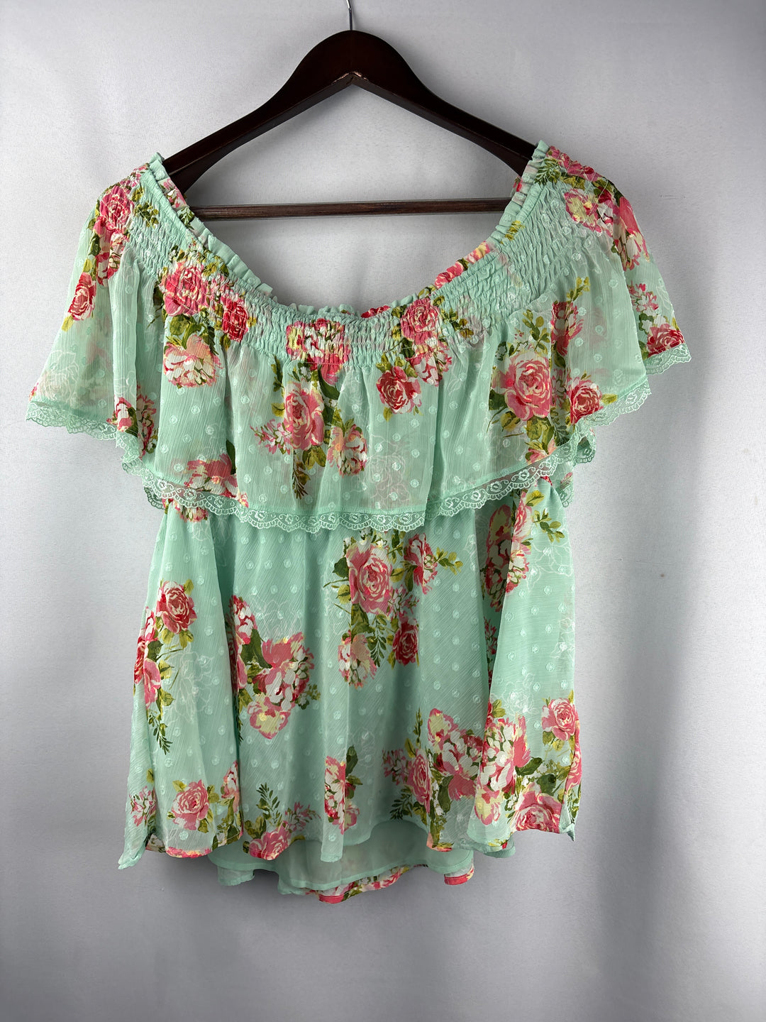 Women’s Torrid Size 1 Mint Floral Off the Shoulder Blouse