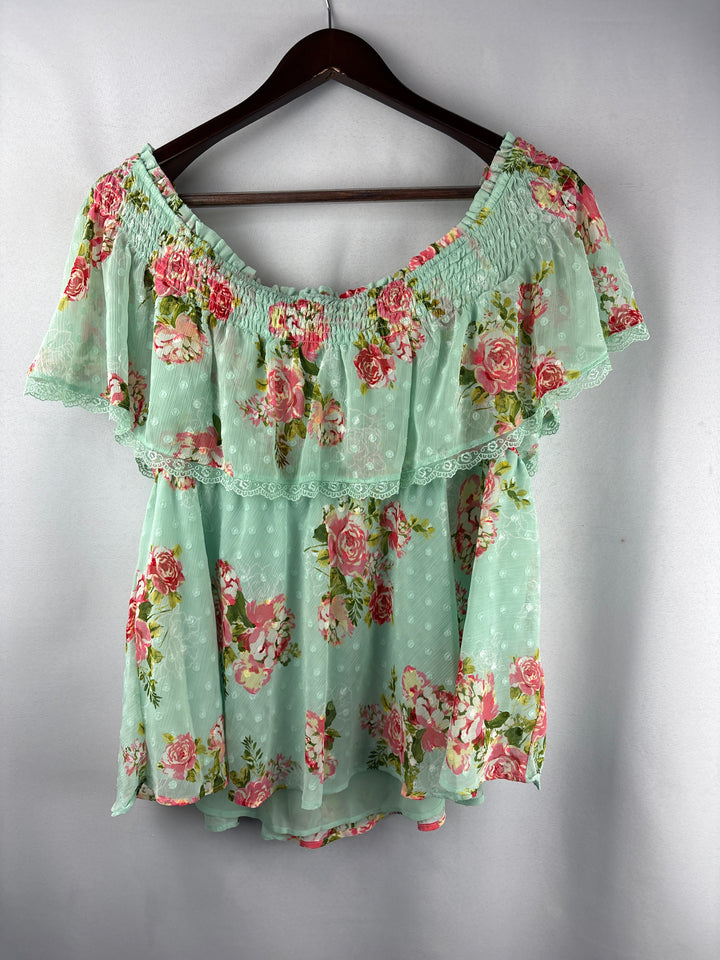 Women’s Torrid Size 1 Mint Floral Off the Shoulder Blouse