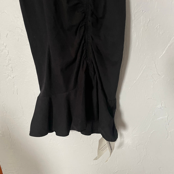 Veronica Beard PIMA Dress Black T-shirt Ruched Ruffle Minimalist Neutral S