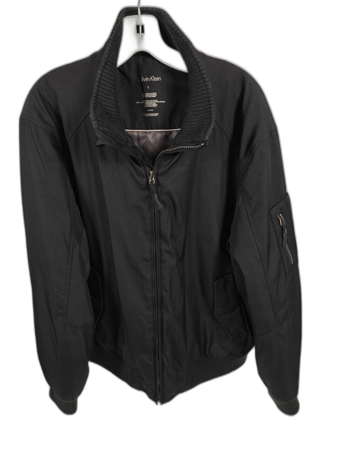 Mens Calvin Klein Black Ribbed Collar Bomber Jacket Large