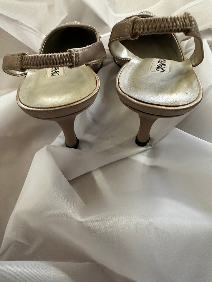 Caparros Champagne Satin Beaded Slingback Heels Wedding Evening Bridal