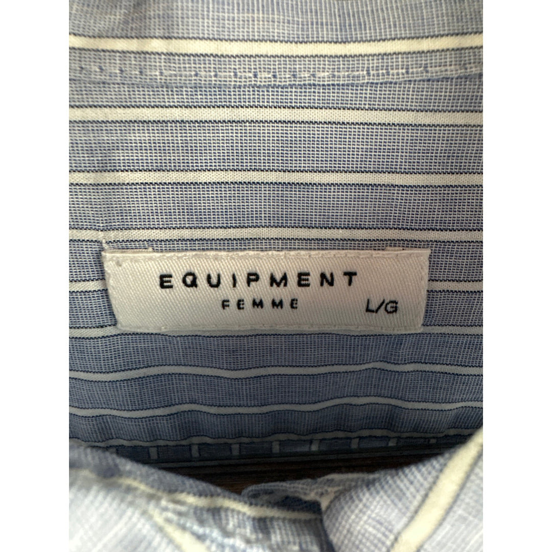 Women’s Equipment Femme Blue and White Striped Dress Shirt Size L