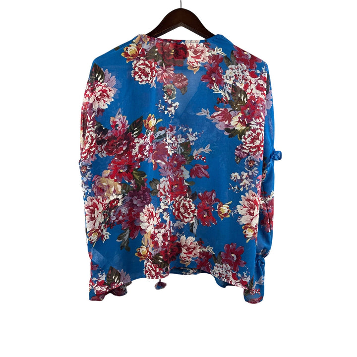 Women’s Elie. Large Blue Floral Long Sleeve Blouse
