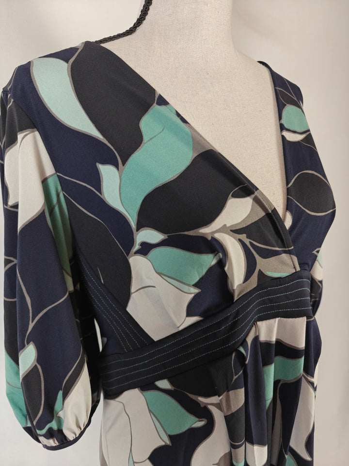 Women BCBG Max Azria Floral Print Midi Dress Navy Teal Large