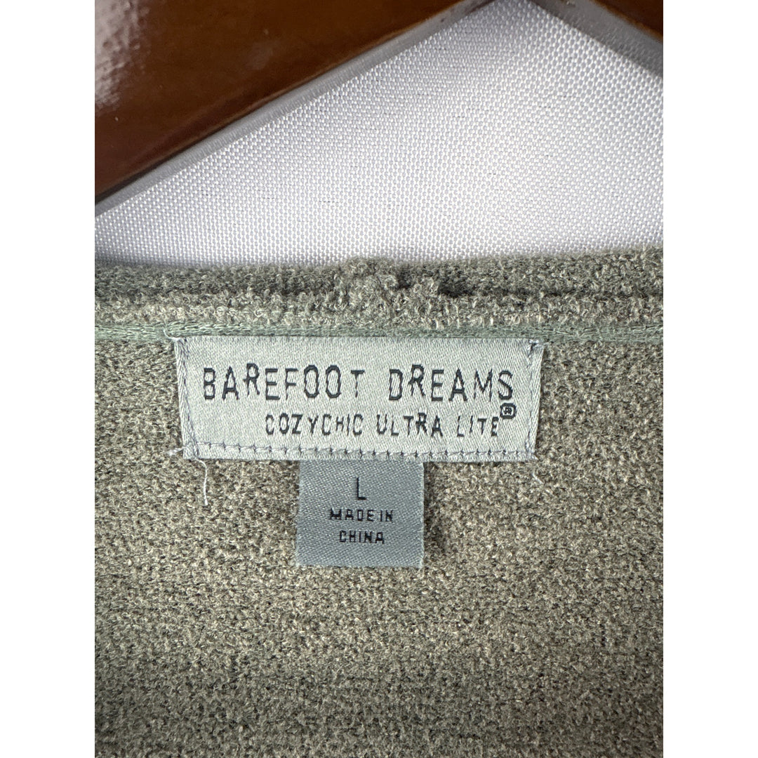 Women’s Barefoot Dreams Large Olive Green Plush Hooded Cardigan