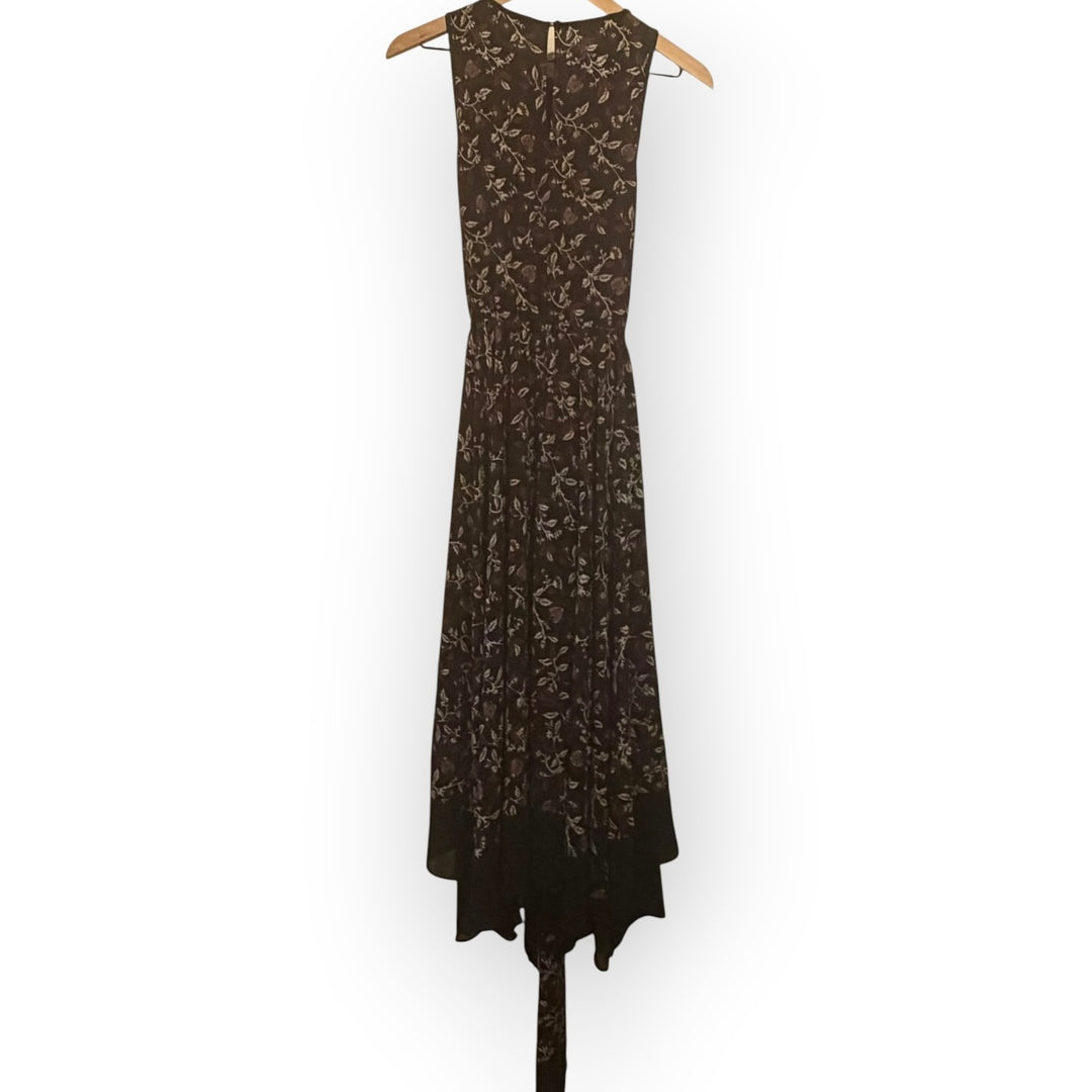 Michael Kors Black Burgundy Floral Maxi Dress S Fringe Tie Dark Academia