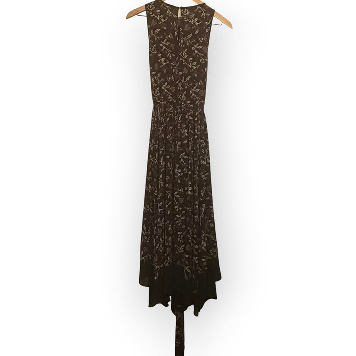 Michael Kors Black Burgundy Floral Maxi Dress S Fringe Tie Dark Academia