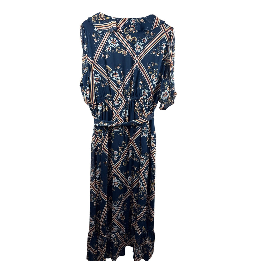 Women’s Lauren Conrad Size 2X Dark Blue Floral Patterned Faux Wrap Maxi Dress