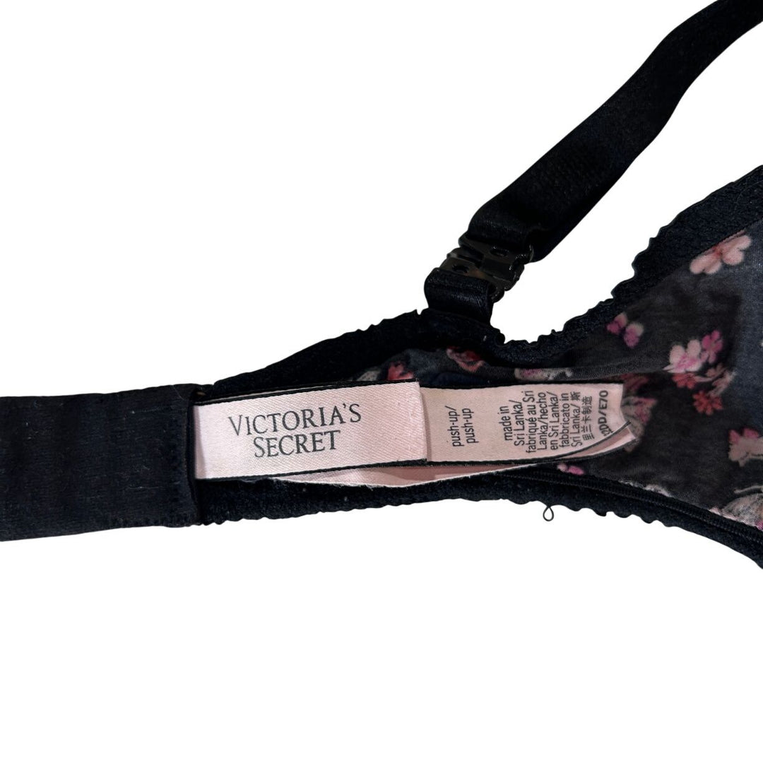 Victorias Secret 32DD Black Floral Pushup Plunge Bra Underwire