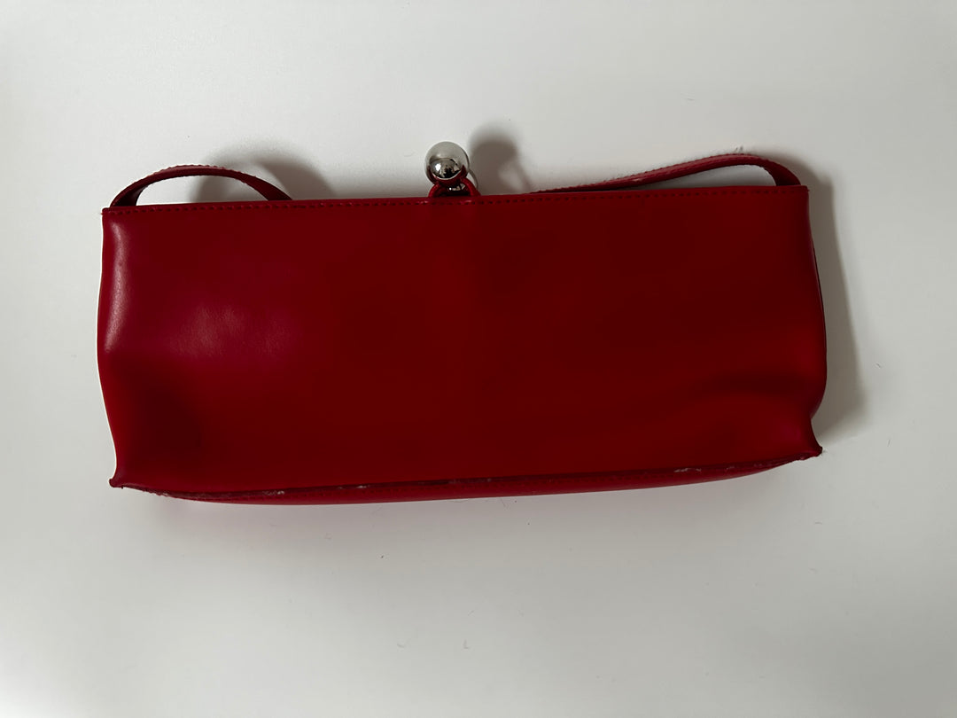 Furla Red Leather Shoulder Bag Clutch Silver Ball Closure