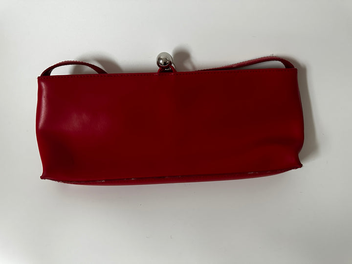 Furla Red Leather Shoulder Bag Clutch Silver Ball Closure