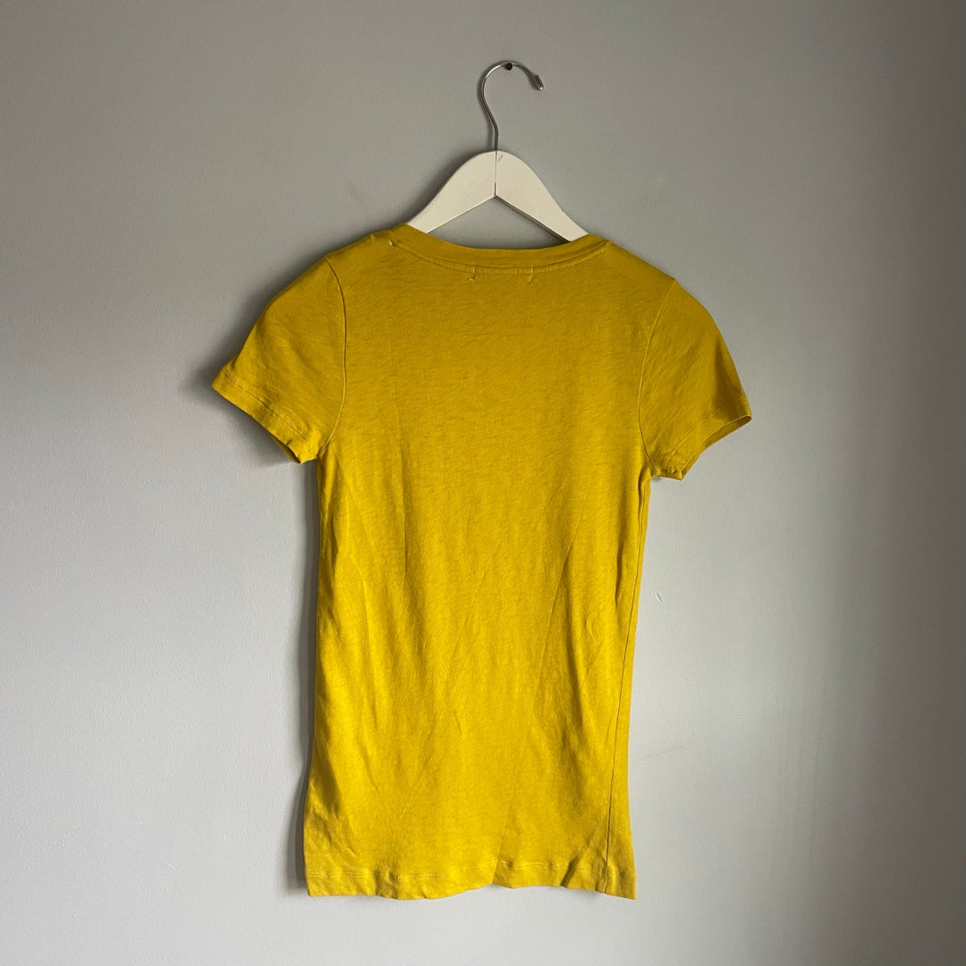 J.Crew T Shirt Vintage Y2K Lagenlook Patchwork Yellow Flower Vneck sz S Cotton