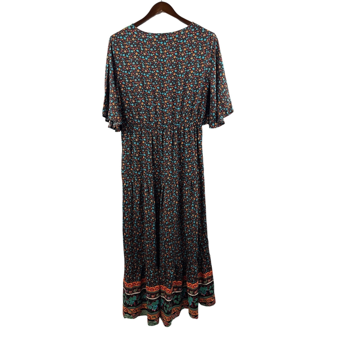Women’s Kirundo Large Black w/ Multicolor Florals & Paisley Patterns Maxi Dress