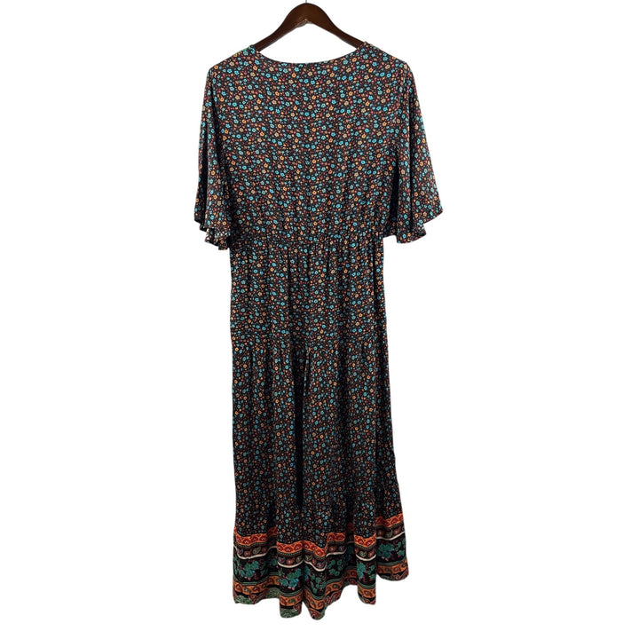 Women’s Kirundo Large Black w/ Multicolor Florals & Paisley Patterns Maxi Dress