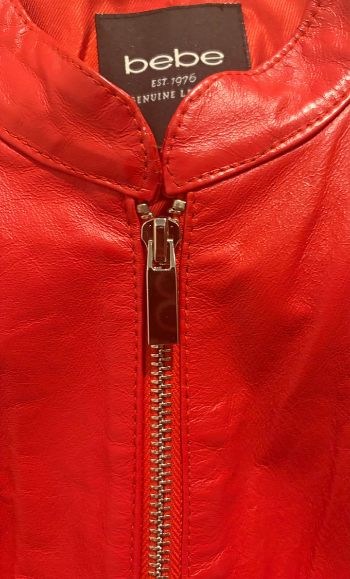 Bebe Red Genuine Leather Cropped Moto Jacket S 80s Rocker Thriller Glam