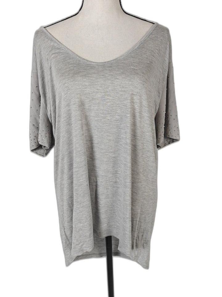 Women Ann Taylor Embellished Sleeve Tunic Top Heather Gray Size XXL