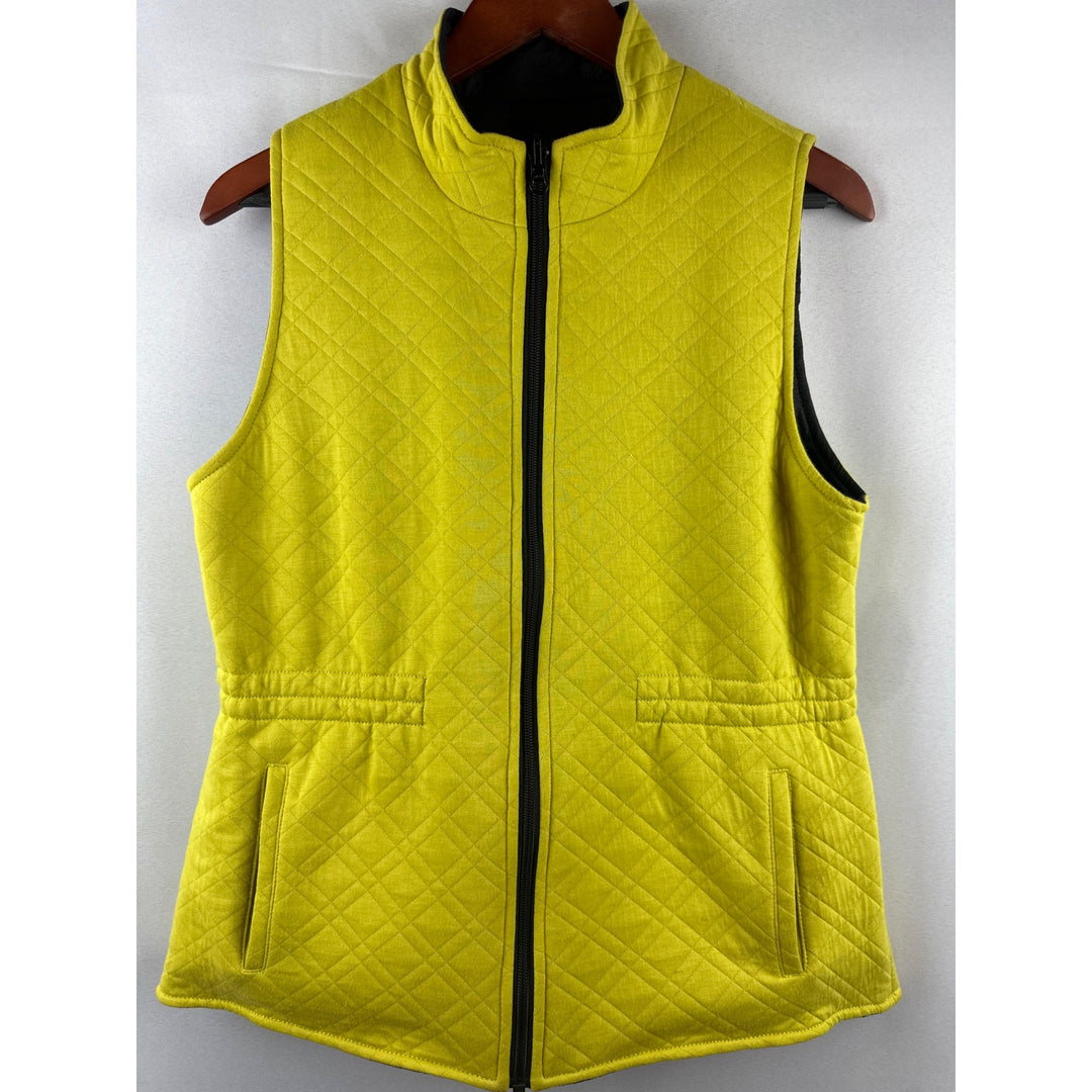 Reversible Quilted Womens Vest M Yellow & Gray Athletic