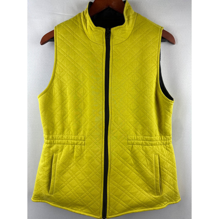 Reversible Quilted Womens Vest M Yellow & Gray Athletic