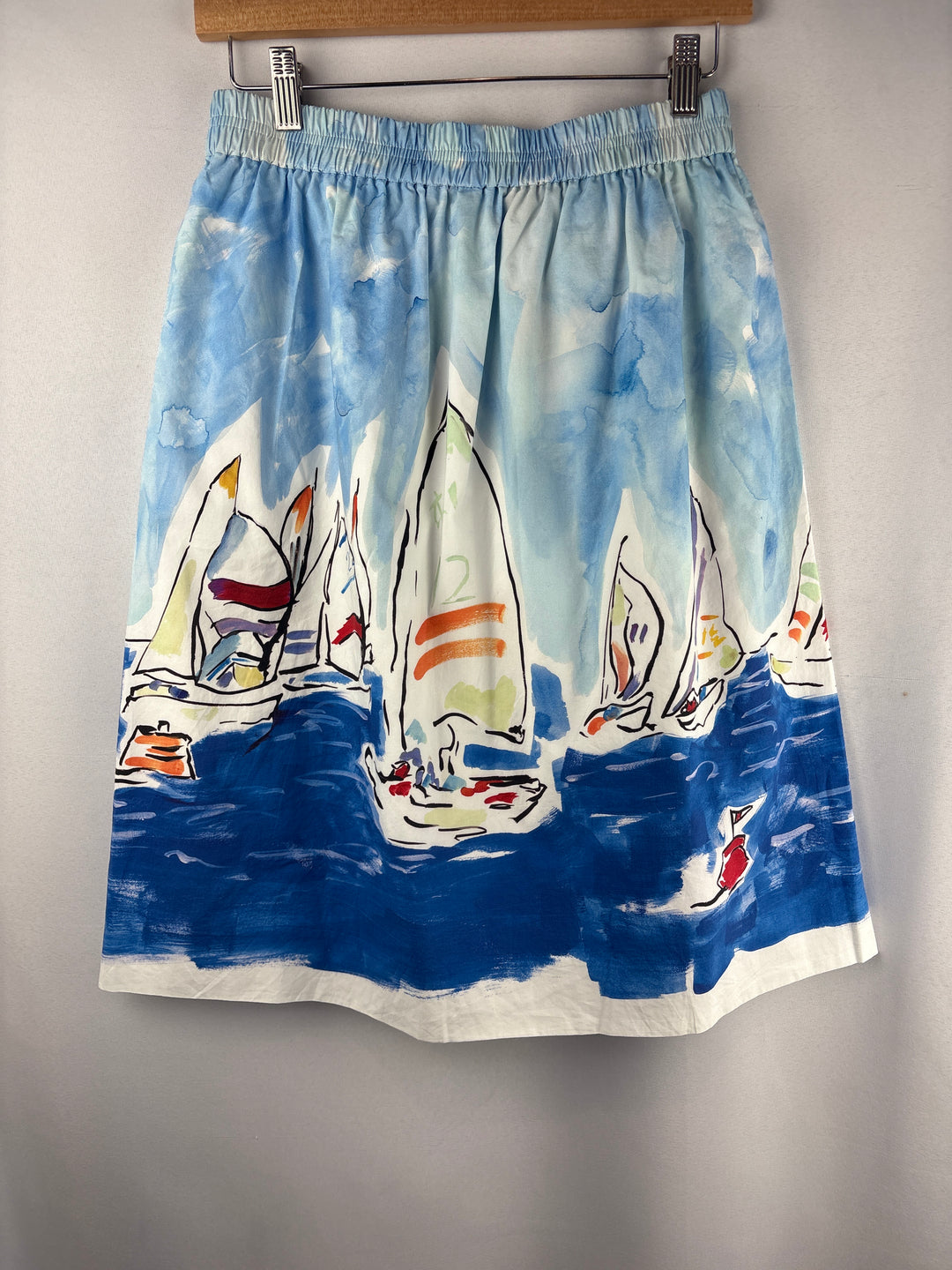 Women’s J.Crew PS Blue Painted Regatta Patterned Midi Skirt