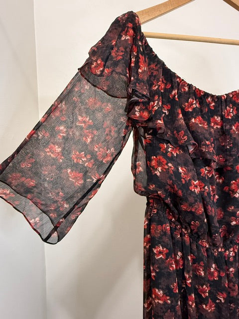 Rachel Zoe Floral Silk Wide Leg Jumpsuit Off Shoulder Sz12