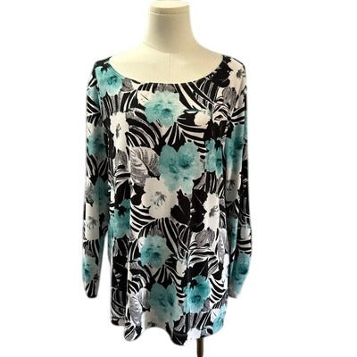 Women’s Additions by Chicos Blue & Black Floral Patterned Blouse Sz 3