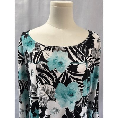 Women’s Additions by Chicos Blue & Black Floral Patterned Blouse Sz 3
