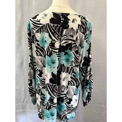 Women’s Additions by Chicos Blue & Black Floral Patterned Blouse Sz 3