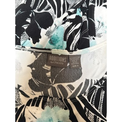 Women’s Additions by Chicos Blue & Black Floral Patterned Blouse Sz 3
