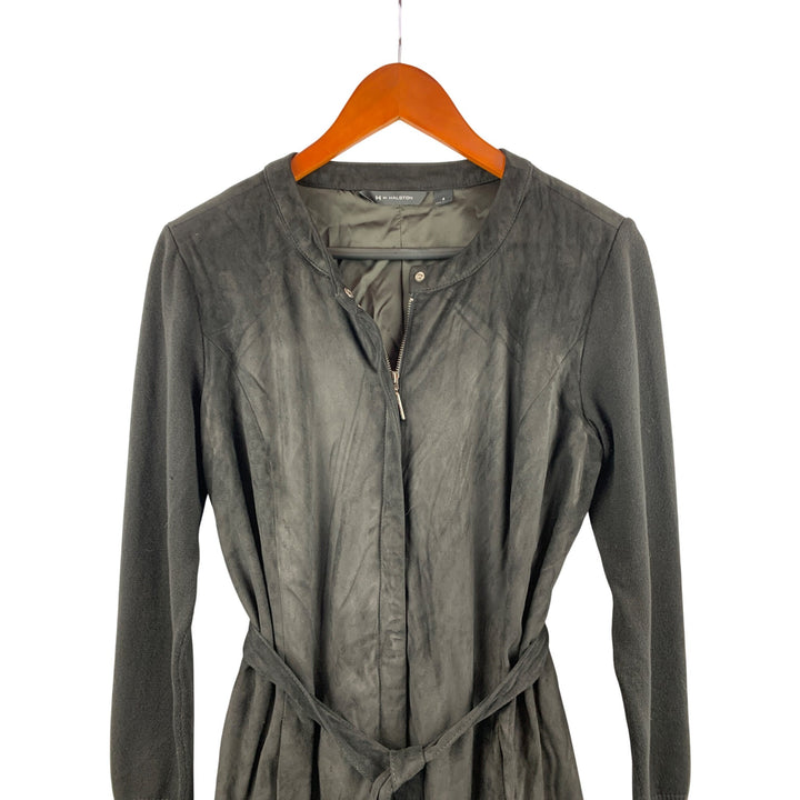 H By Halston Womens Black Belted Long Jacket Size 4