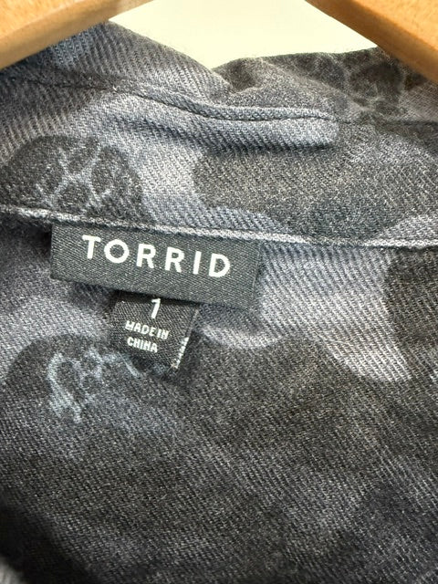 Torrid Lizzie Brushed Camo Print Button Front Shirt Sz1/ 1X/ 14-16