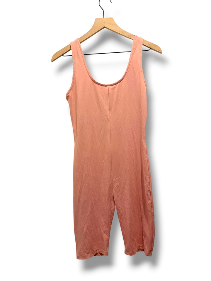 Pink Zip Front Biker Short Romper Workout Lounge Jumpsuit Size Large