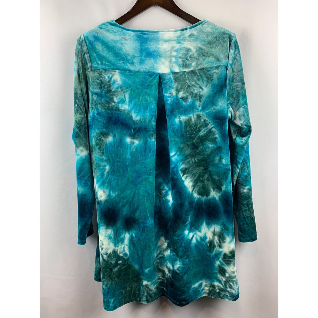 Women’s Cafe Marrakesh Blue Tie Dye Velvet Tunic Size 1X