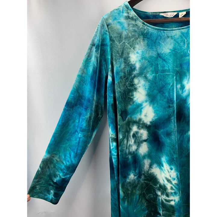 Women’s Cafe Marrakesh Blue Tie Dye Velvet Tunic Size 1X