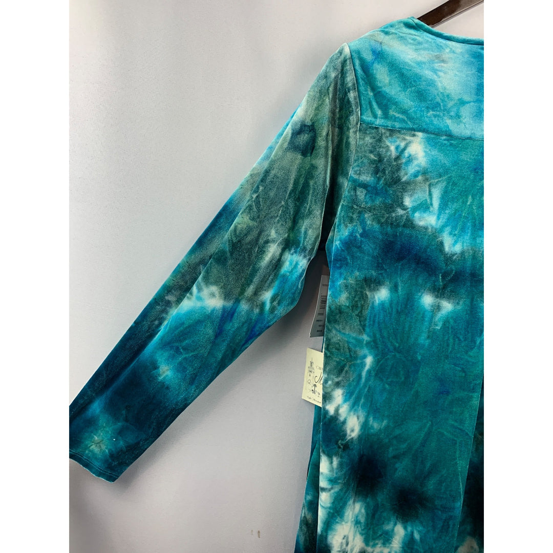 Women’s Cafe Marrakesh Blue Tie Dye Velvet Tunic Size 1X