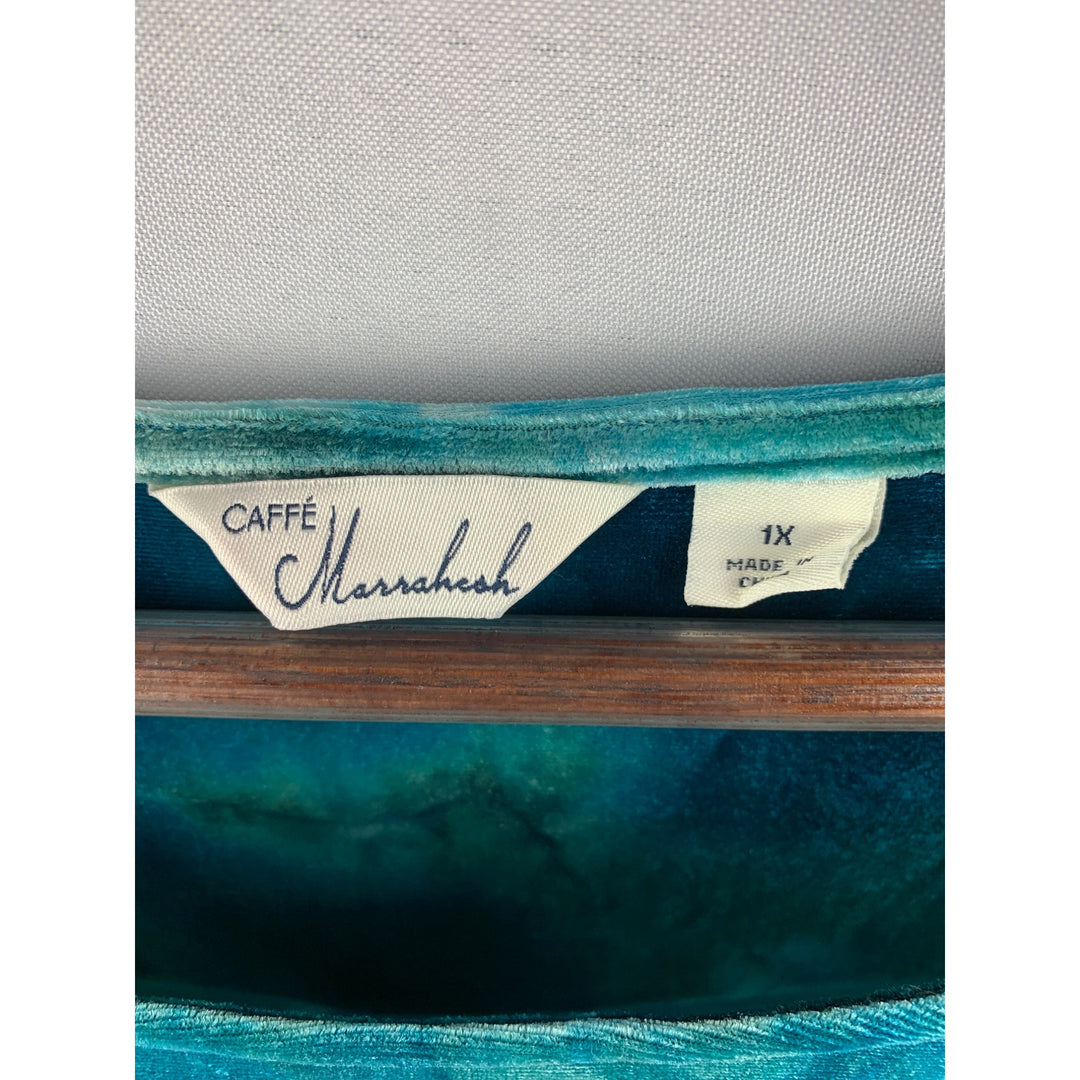 Women’s Cafe Marrakesh Blue Tie Dye Velvet Tunic Size 1X