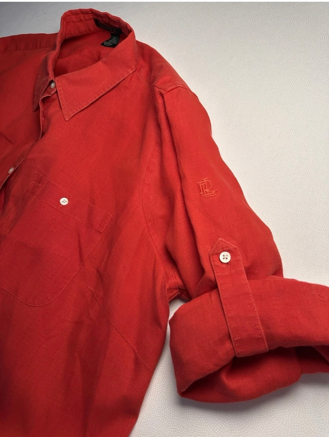 Lauren Ralph Lauren 100% Linen Red Button Up Shirt Womens 2X Roll Tab
