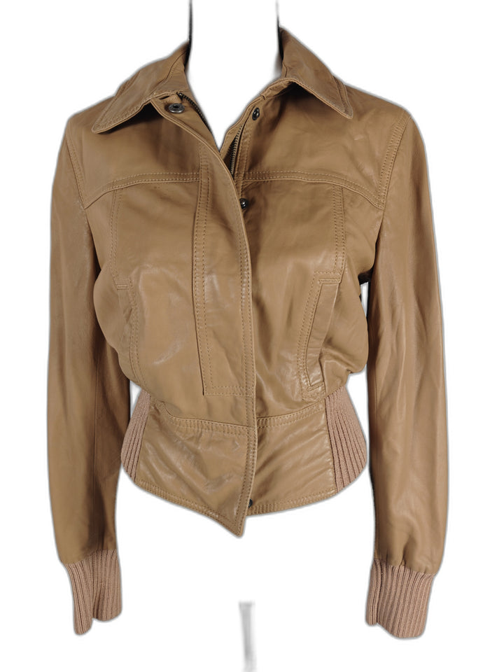 Womens Catherine Malandrino Leather Jacket Tan Size 2