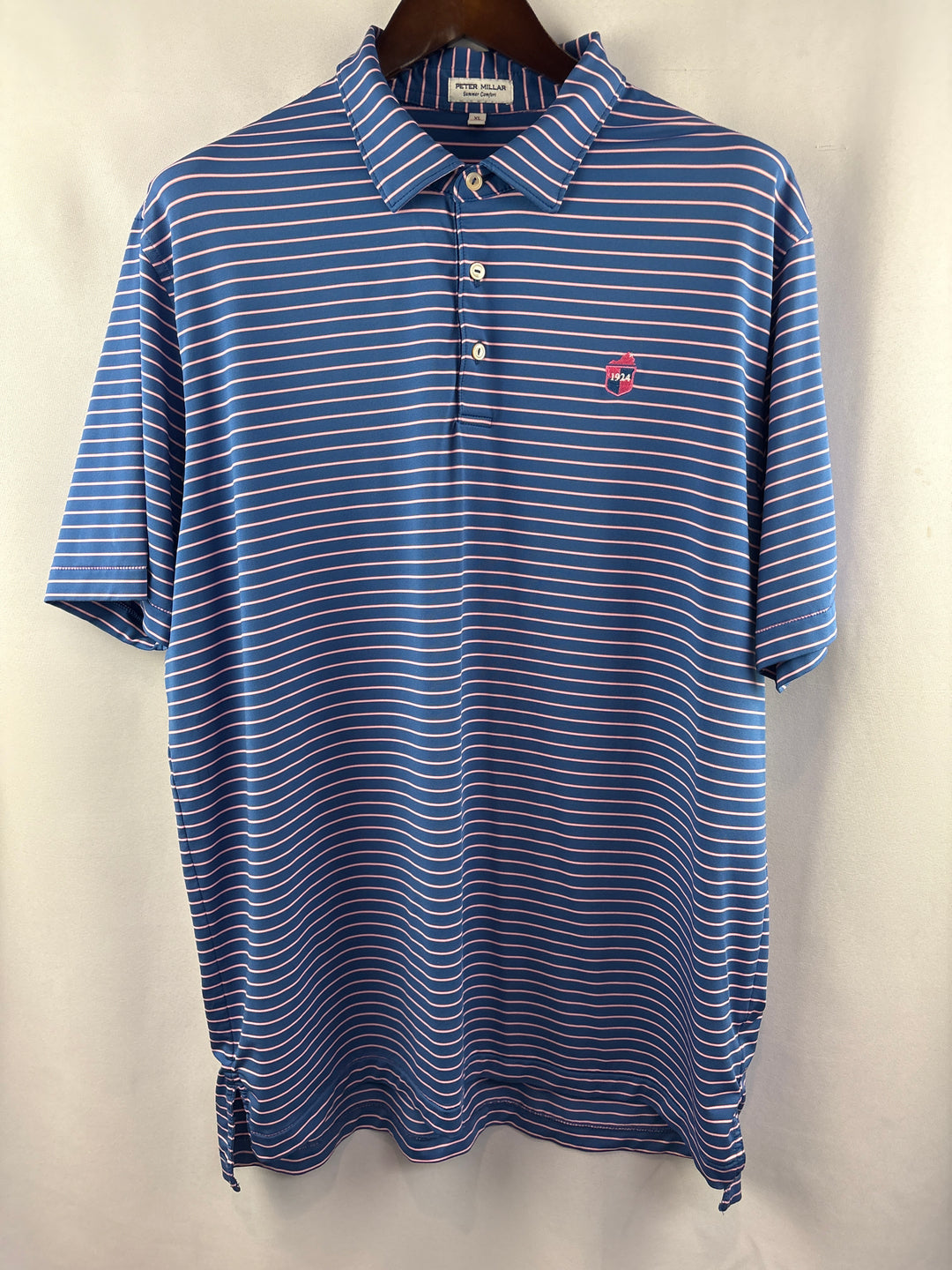 Men’s Peter Millar XL Blue &amp; Pink Striped Golf Polo