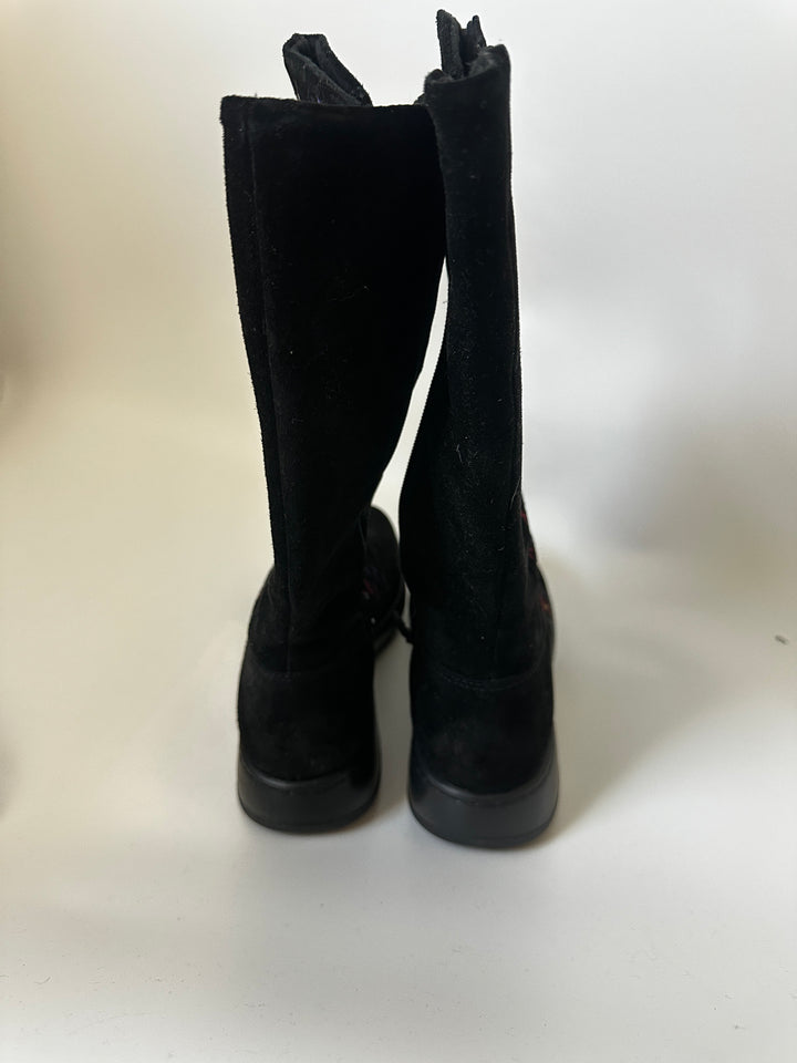 Dansko Fleur Black Suede Embroidered Tall Boots Size 40 US 9.5–10
