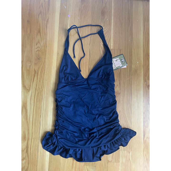 Juicy Couture Navy Blue One Piece Ruffle Ruched Bathing suit NWT Medium Y2K Skirt HLT Maillot Swimdress Beach Royalty Swim Suit