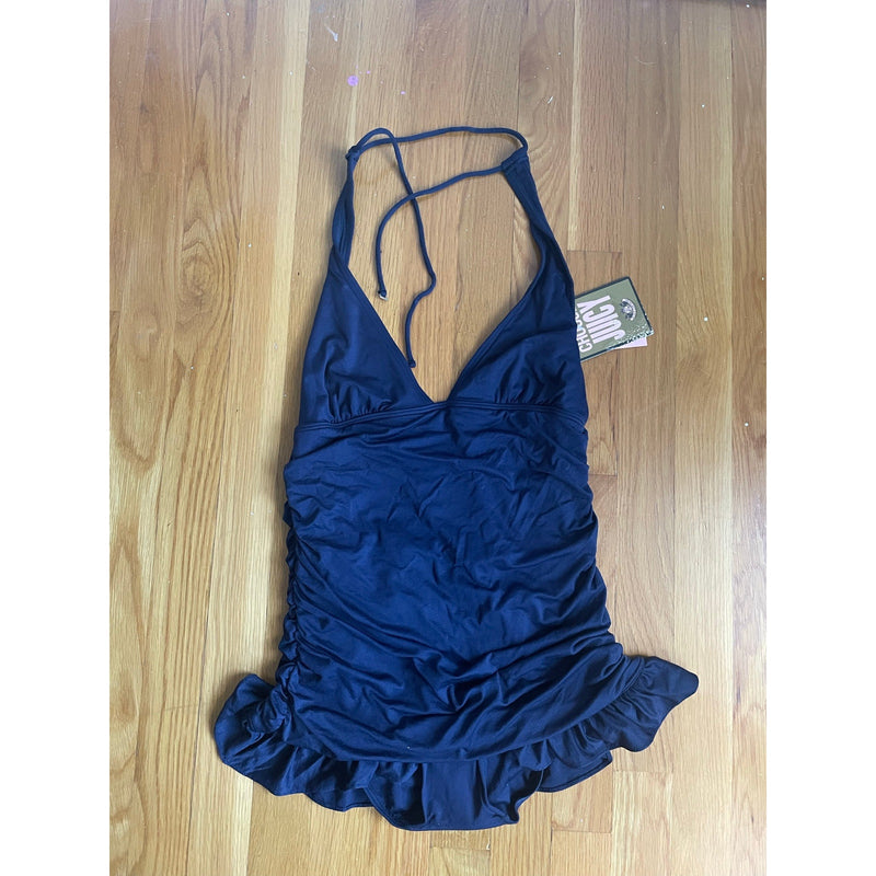 Juicy Couture Navy Blue One Piece Ruffle Ruched Bathing suit NWT Medium Y2K Skirt HLT Maillot Swimdress Beach Royalty Swim Suit
