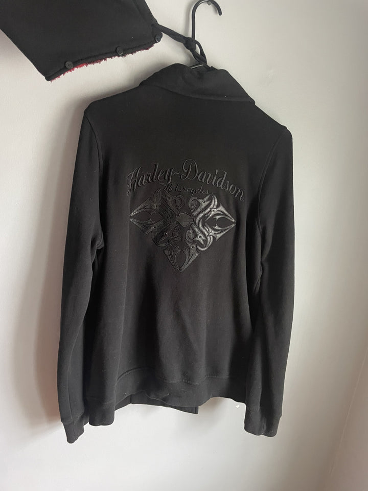 Harley Davidson Womens L Black Double Breasted Jacket Detachable Sherpa Hood Peacoat