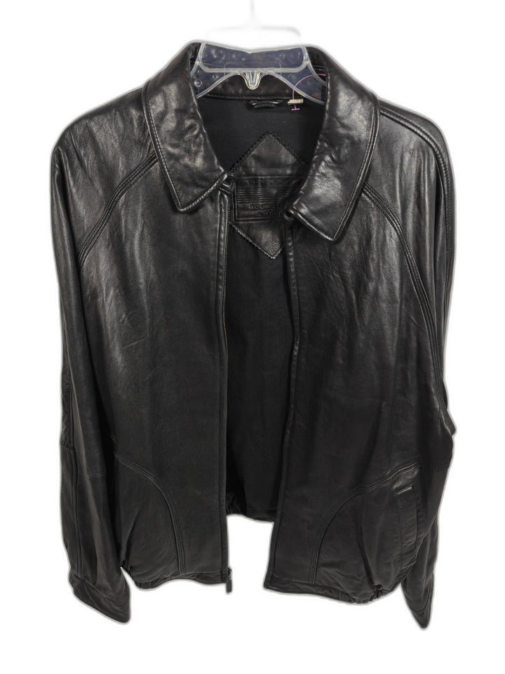Roundtree And Yorke Mens Genuine Lambskin Leather Bomber Jacket Black Size L
