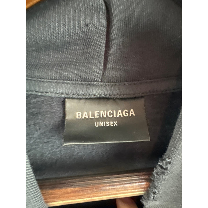 Unisex Balenciaga Size 2 Black Cropped Hoodie w/ Multicolor Abstract Design