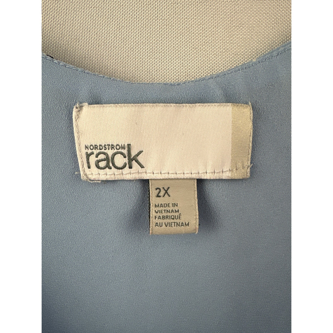 Women’s Nordstrom Rack Size 2X Pale Blue w/ Black Florals Sleeves Blouse