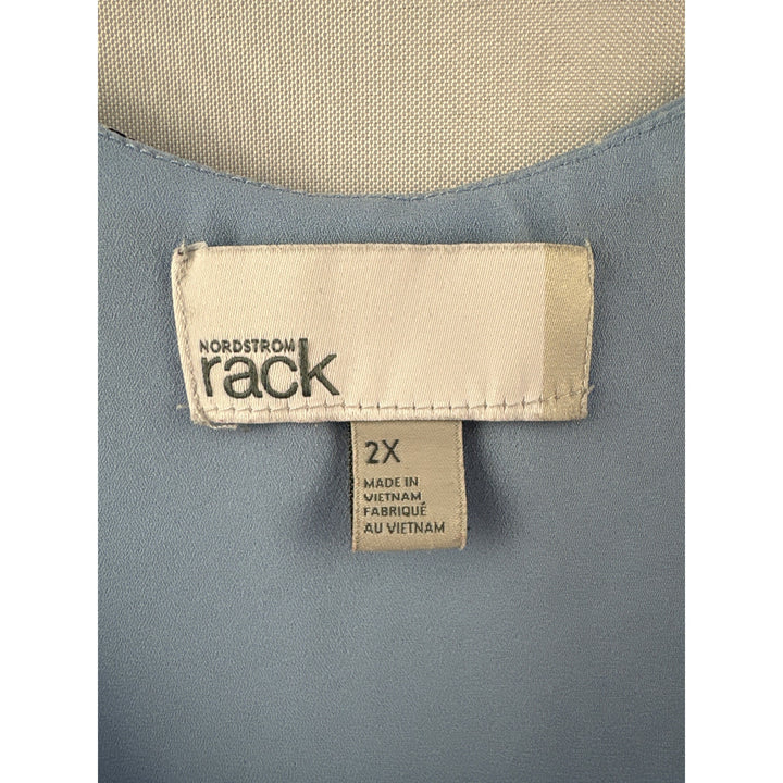 Women’s Nordstrom Rack Size 2X Pale Blue w/ Black Florals Sleeves Blouse