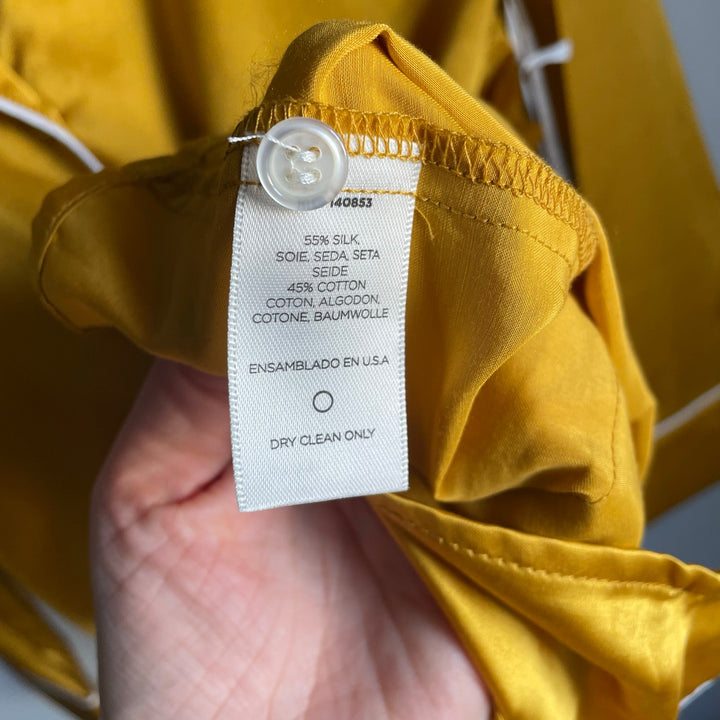 Maison Du Soir Gold Silk/Cotton Blend Button Down Pajama Top Blouse XS