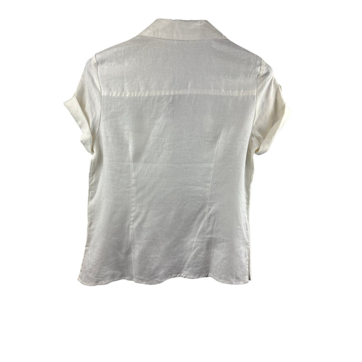 Women’s Saint Tropez West Medium White Linen Short Sleeve Button Up