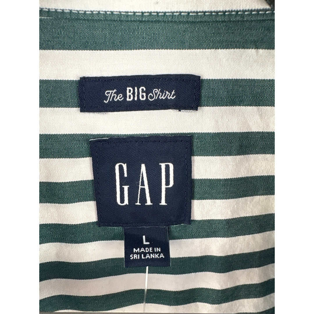 Women’s GAP Large Blue, Red, Green & White Colorblock Striped Button Up Shirt